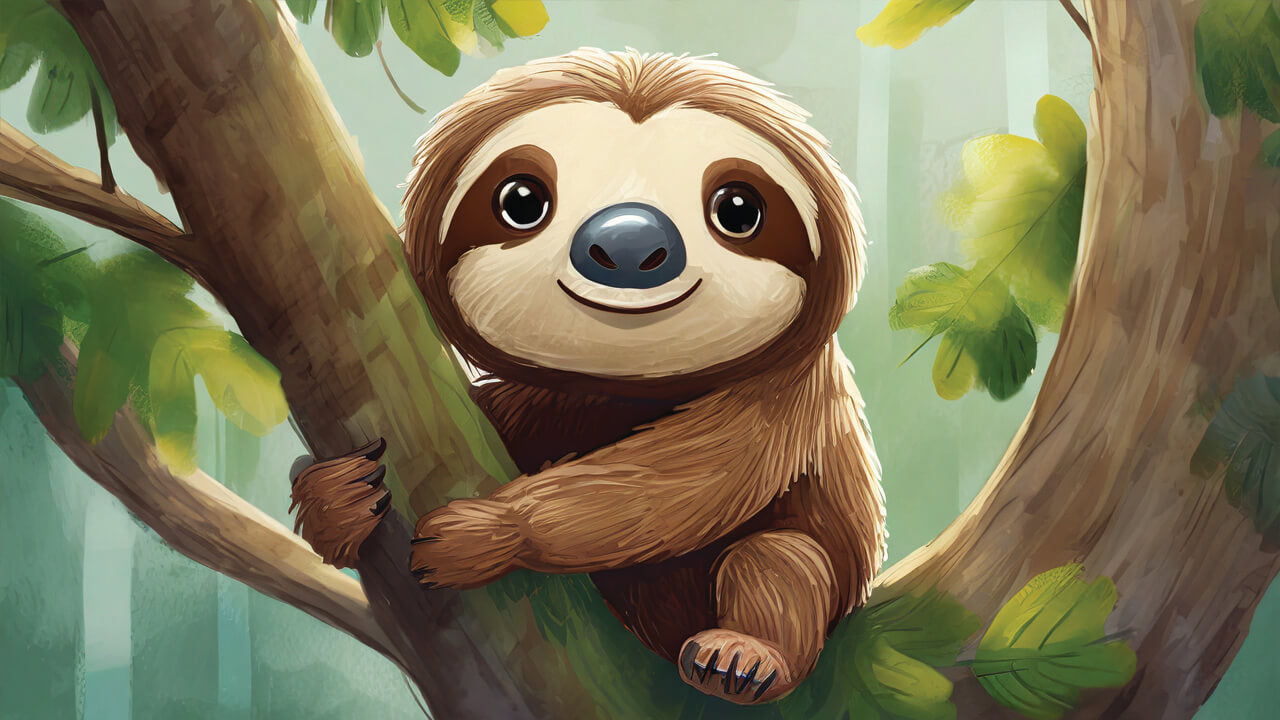 Sloth toy is climbing a tree.