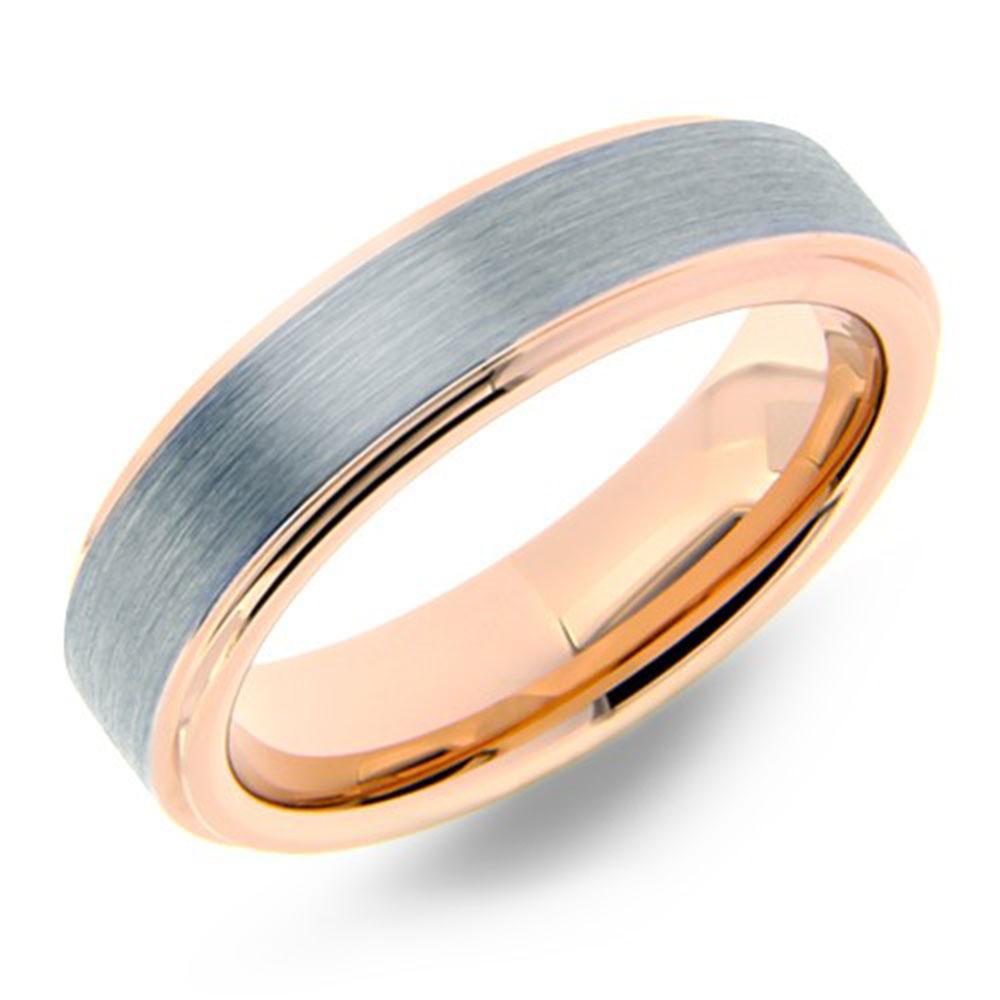 Rose Gold Brushed Tungsten Wedding Rings (6mm Width, Flat style ...