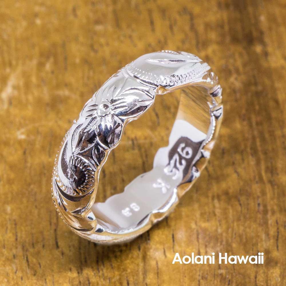 Heavy Barrel Hawaiian Jewelry Ring - Hand Engraved Sterling Silver Ring (6mm width)