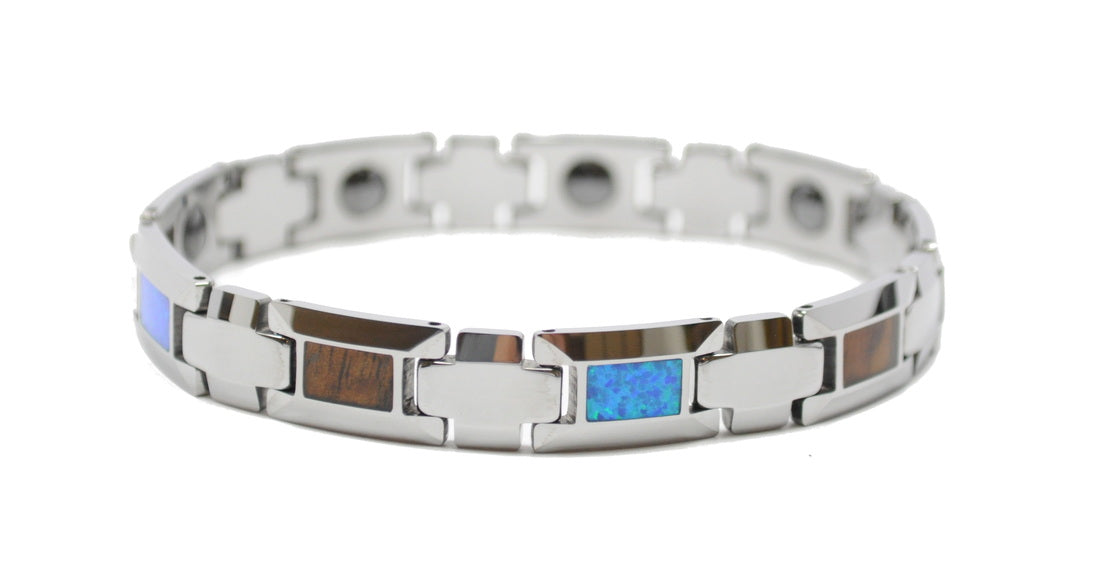 Opal Koa Wood Tungsten Carbide Bracelet (10mm width, 8" inch in length)