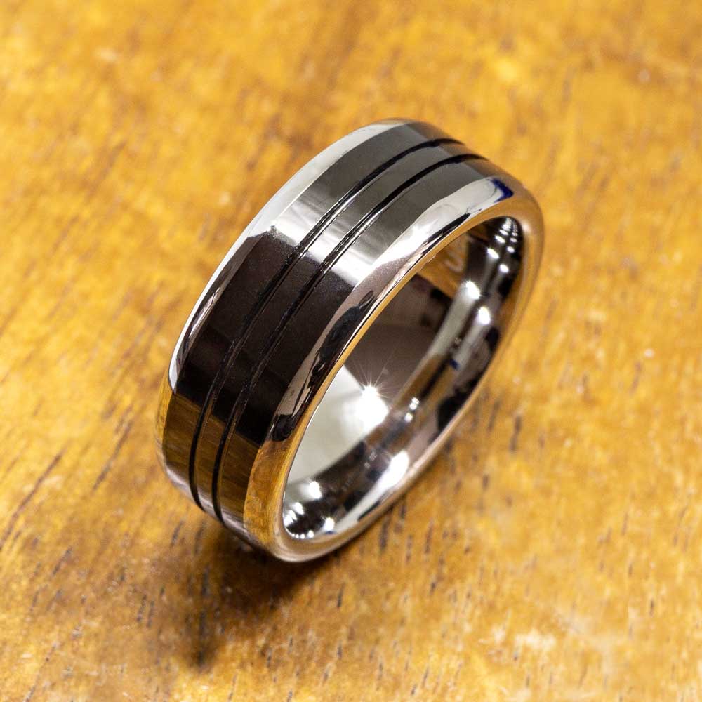 New - Glossy Two Tone Black Tungsten Ring (8mm width) – Aolani Hawaii