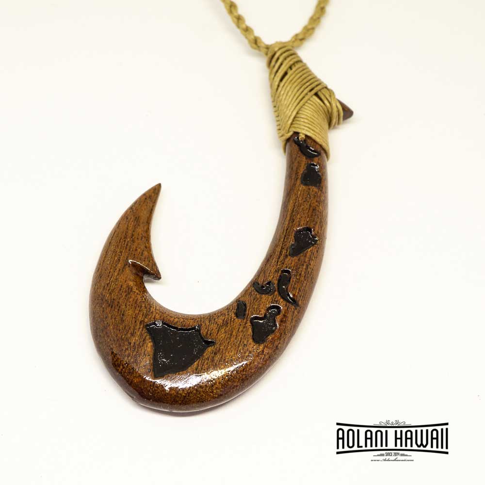 Hawaiian Jewelry Handmade Koa Wood Fish Hook Necklace From Maui Hawaii -   Hong Kong