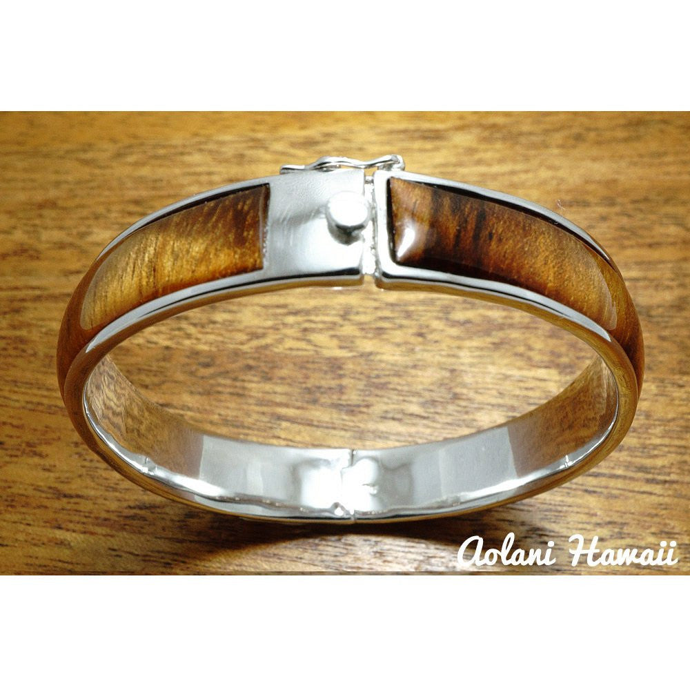 Sterling Silver Bracelet with Hawaiian Koa Wood Double Inlay (10mm width)