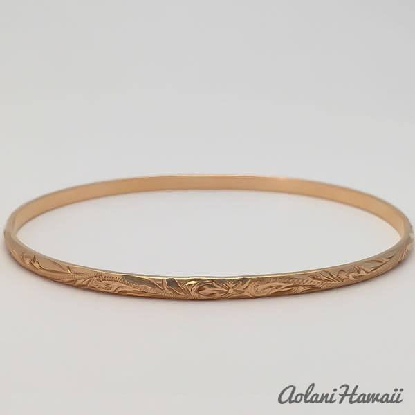 Traditional Hawaiian Hand Engraved 14k Gold Bracelet (3mm width)