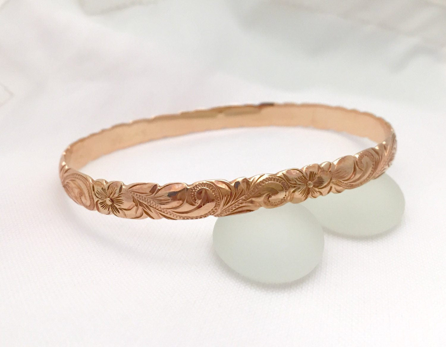 Traditional Hawaiian Hand Engraved 14k Gold Bracelet (6mm width, cutout design)