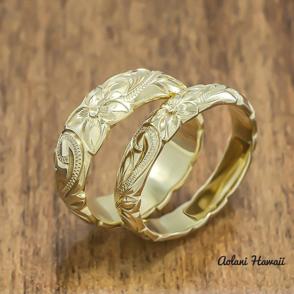 Gold wedding Ring Set of Traditional Hawaiian Hand