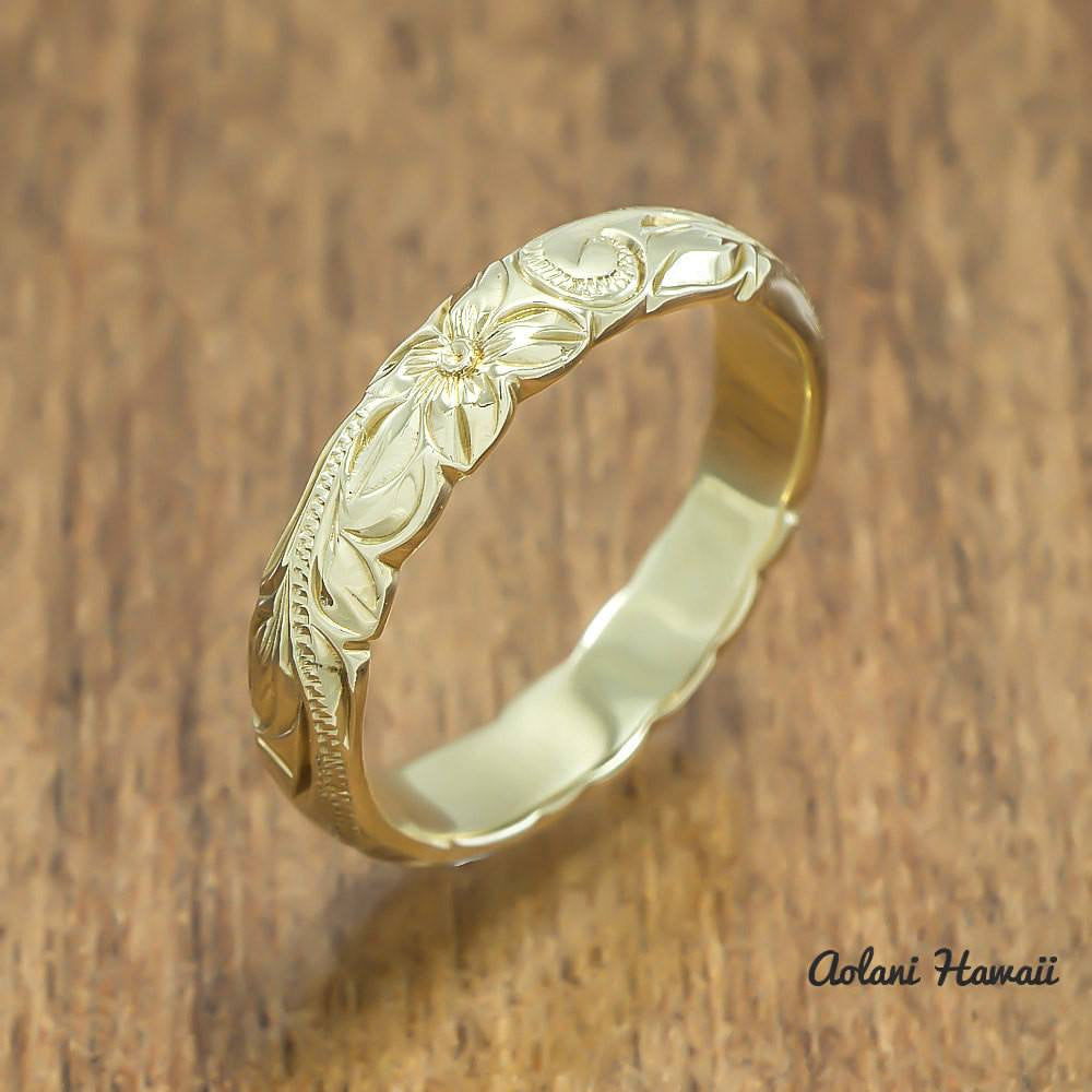 Gold wedding Ring Set of Traditional Hawaiian Hand