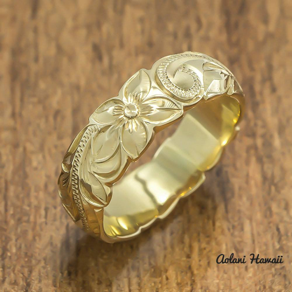 Gold wedding Ring Set of Traditional Hawaiian Hand