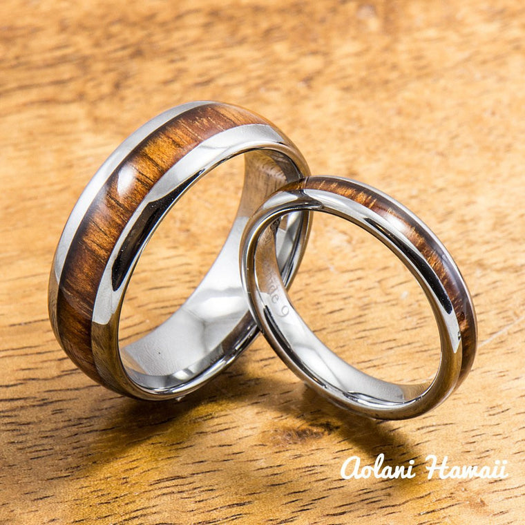 Tungsten Koa Wood Wedding Rings Aolani Hawaii