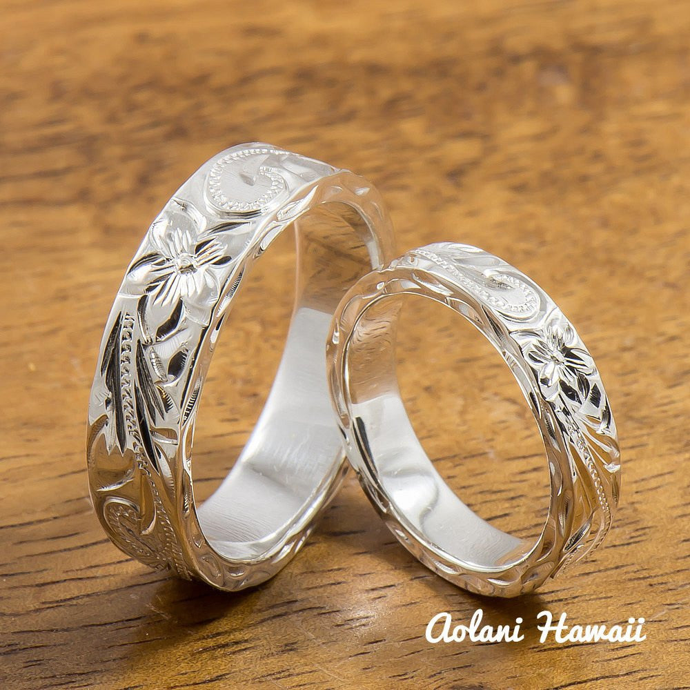 Silver Wedding Ring Set of Traditional Hawaiian Hand