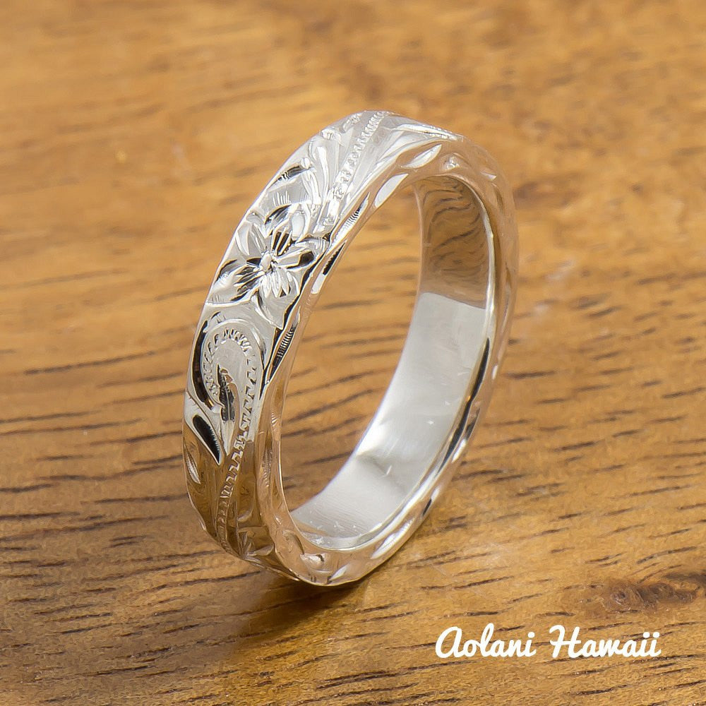 Silver Wedding Ring Set of Traditional Hawaiian Hand