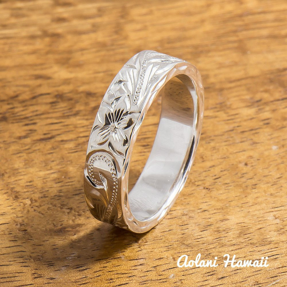 Silver Wedding Ring Set of Traditional Hawaiian Hand