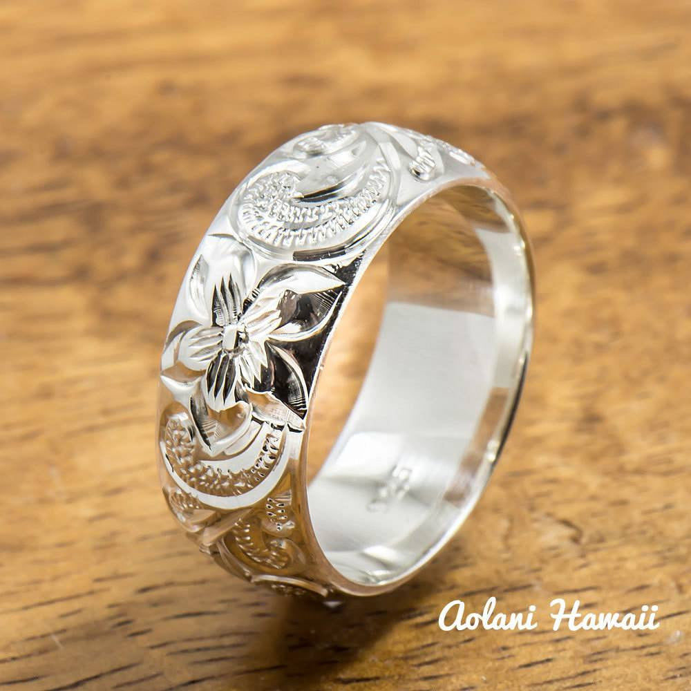 Silver Wedding Ring Set of Traditional Hawaiian Hand