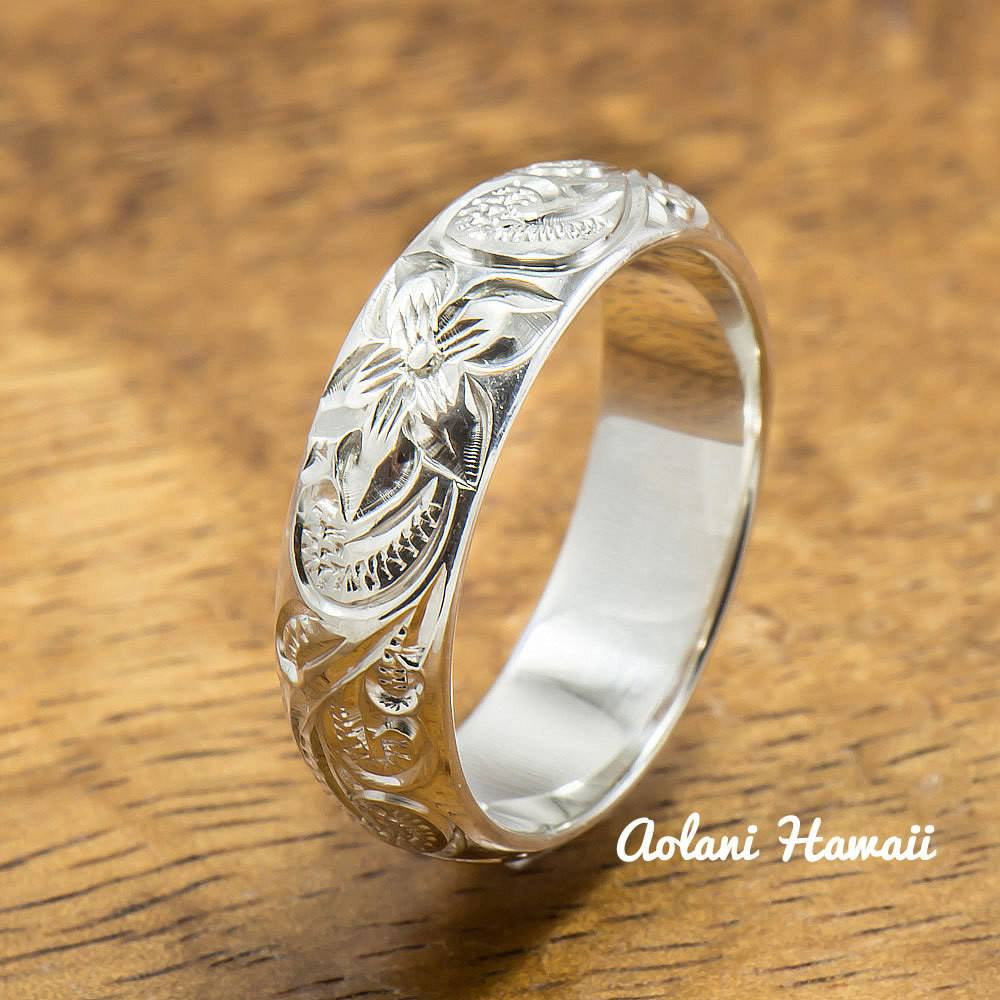 Silver Wedding Ring Set of Traditional Hawaiian Hand