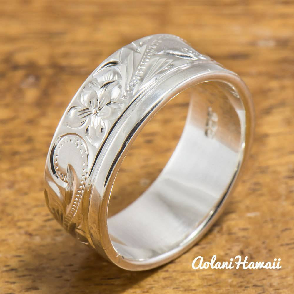 Silver Wedding Ring Set of Traditional Hawaiian Hand