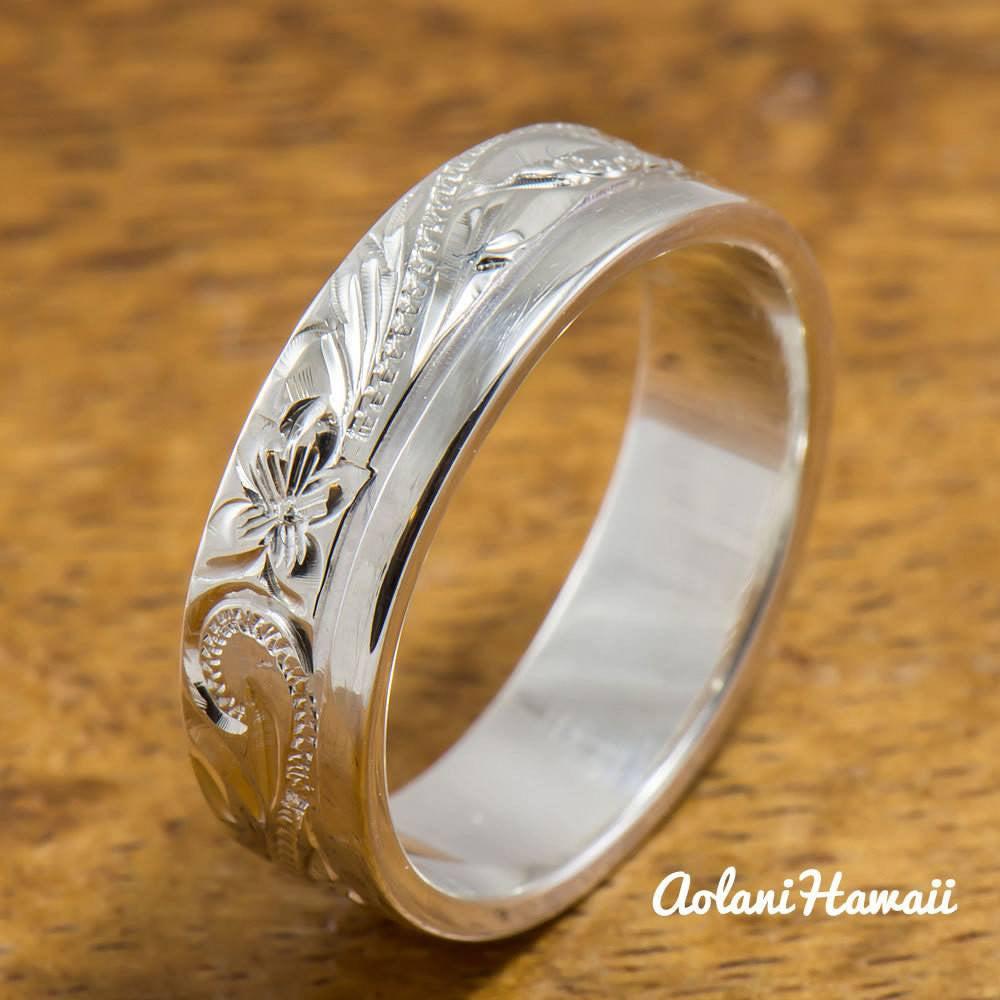 Silver Wedding Ring Set of Traditional Hawaiian Hand
