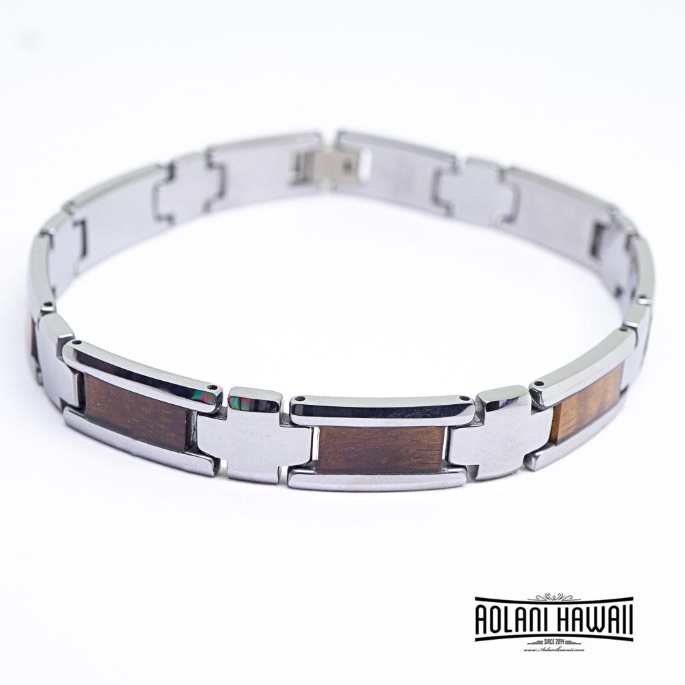 Koa Wood Bracelet handmade with Tungsten Carbide (10mm width, 9" inch