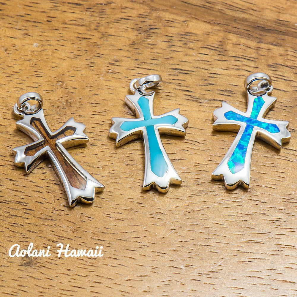 Silver Cross Pendant Handmade with 925 Sterling Silver with Koa