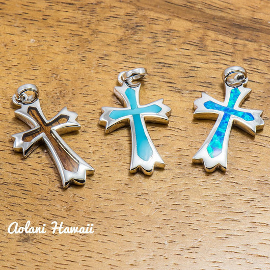 Hawaiian Koa Wood Cross Necklace - Gunmetal