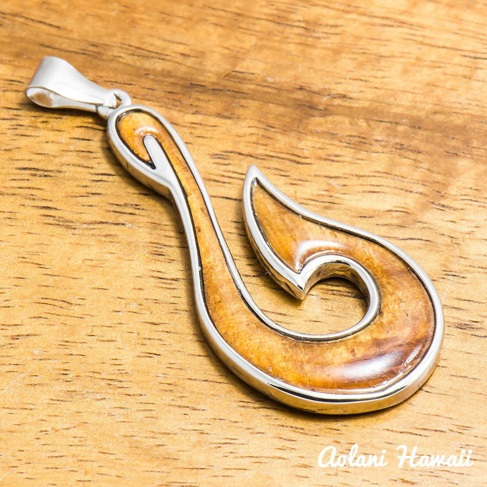 Handmade Hawaiian Koa Wood Fishhook Pendant Necklace – Aolani Hawaii