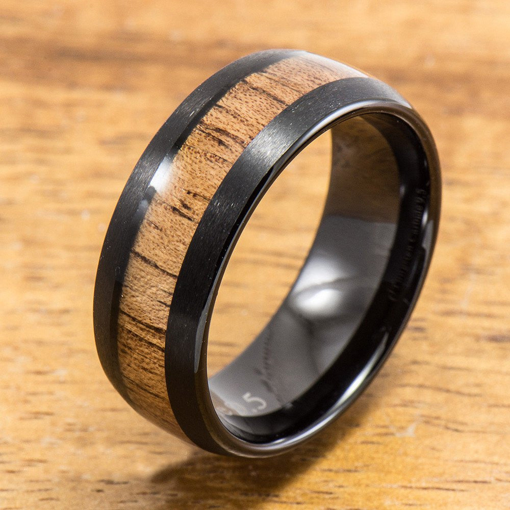 HI Tech Black Tungsten Ring with Hawaiian Wood Inlay (6mm - 8mm width ...