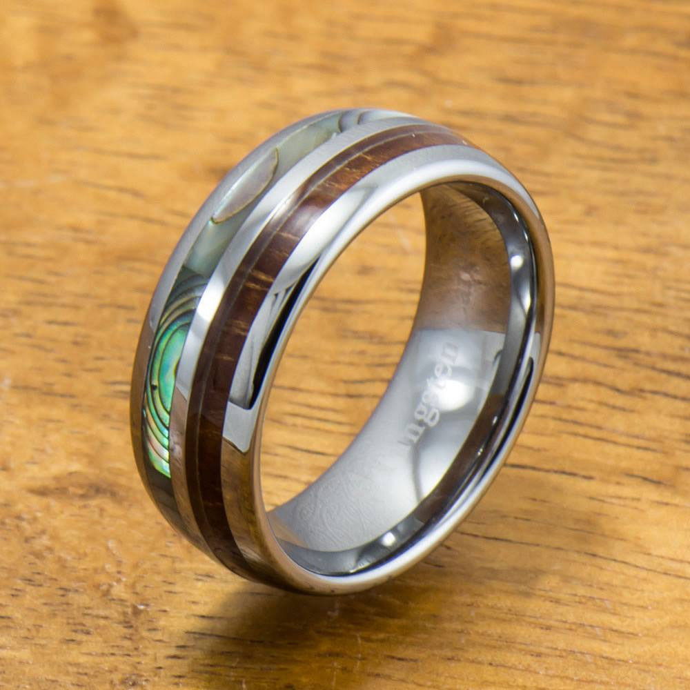 Tungsten Koa Wood Abalone Ring – Aolani Hawaii