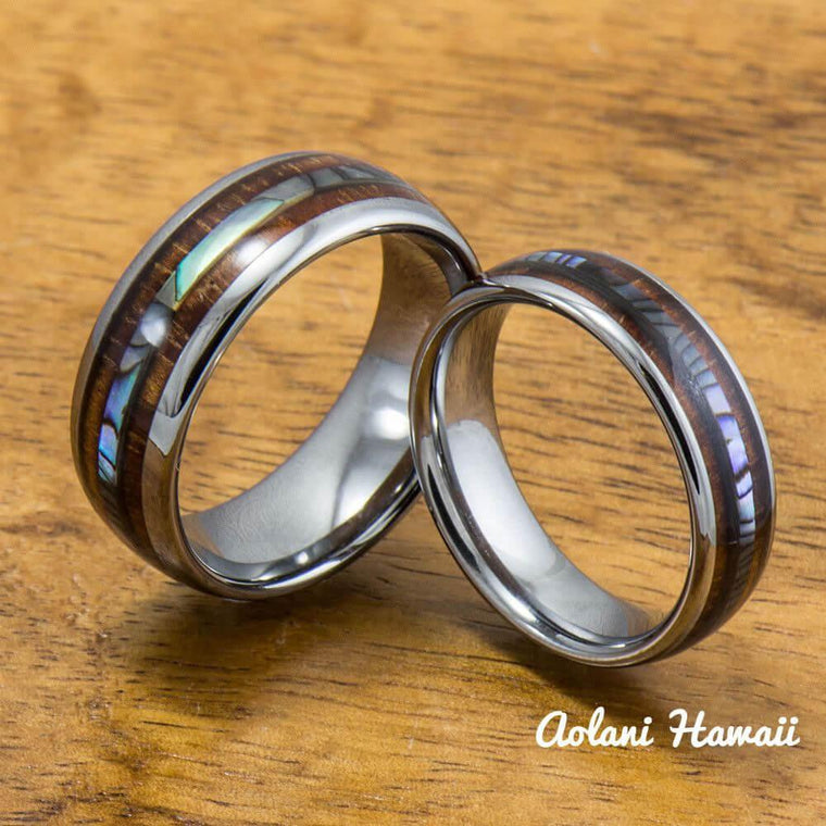 Tungsten Koa Wood Wedding Rings Aolani Hawaii