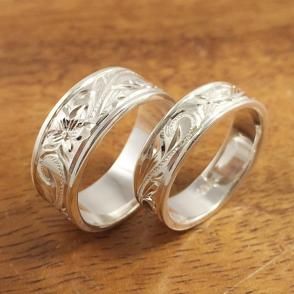 Hawaiian Ring Hand Engraved Sterling Silver Ring (6mm