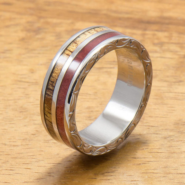 Rings Koa Titanium Ring With Two Tone Hawaiian Koa Wood And Pink Ivory Inlay 7mm Width Flat Style 1 050bfbbf 66e2 4b36 9e34 11cbd1150dcc Grande ?v=1488842298
