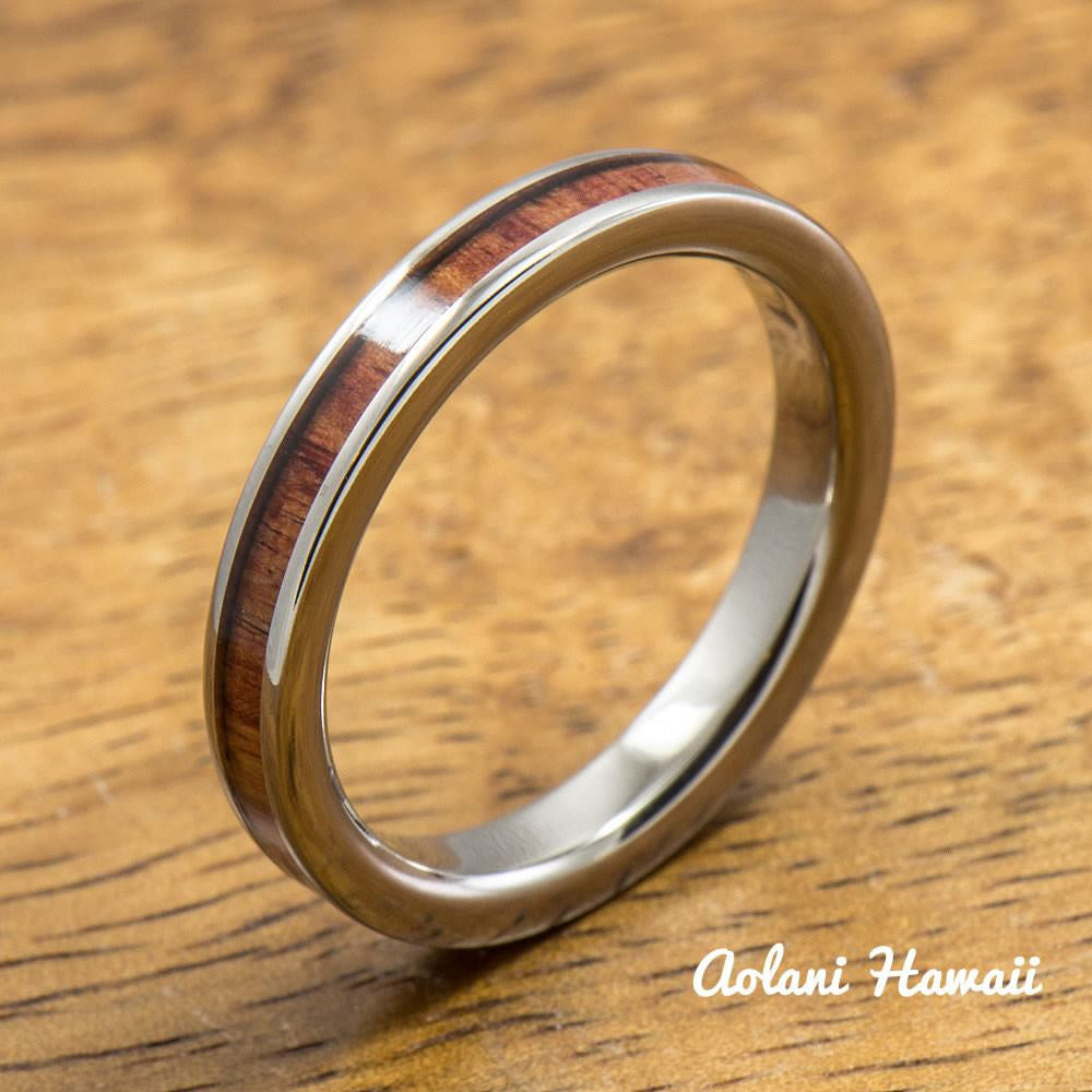 Titanium Ring With Tulip Wood Inlay 3mm Width Flat Style Aolani Hawaii