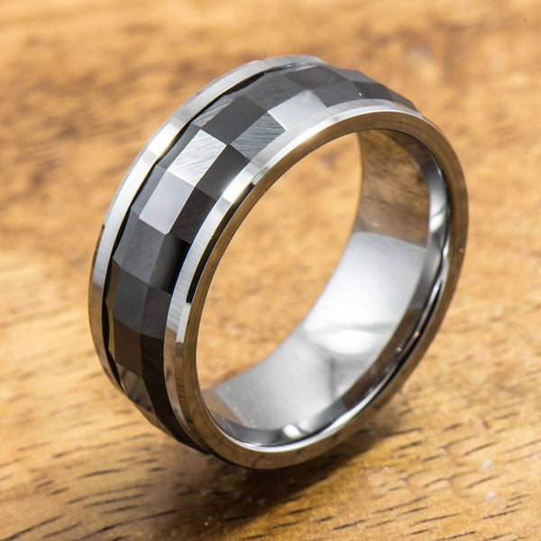 Tungsten Carbide Ring with polished Black Spinning Ceramic Inlay (8mm ...