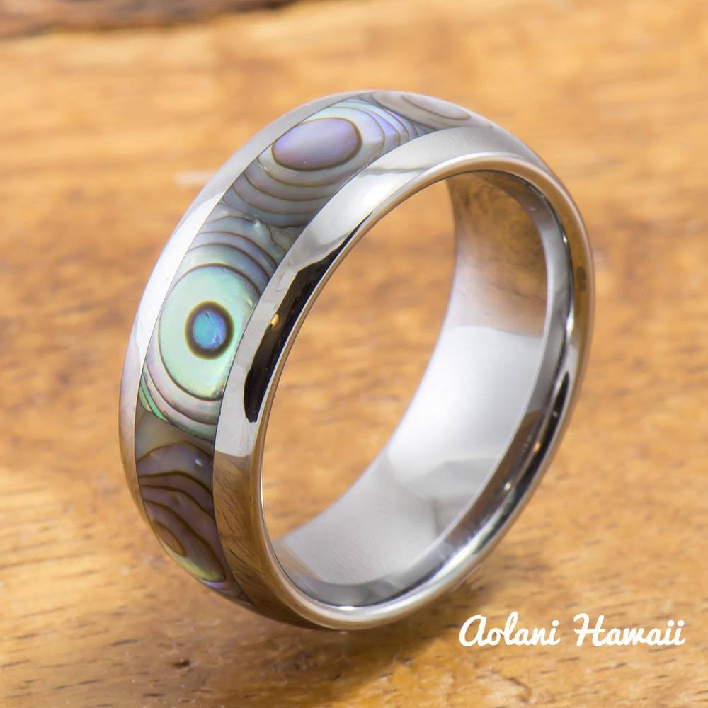 Tungsten Ring with Abalone Inlay (4mm - 8mm Width, Barrel style)