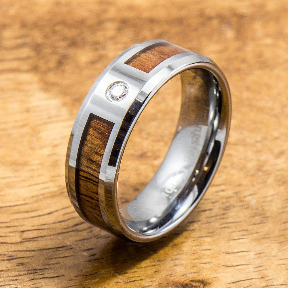 Wedding Band Hawaiian Koa Wood Tungsten Ring (6mm 8mm