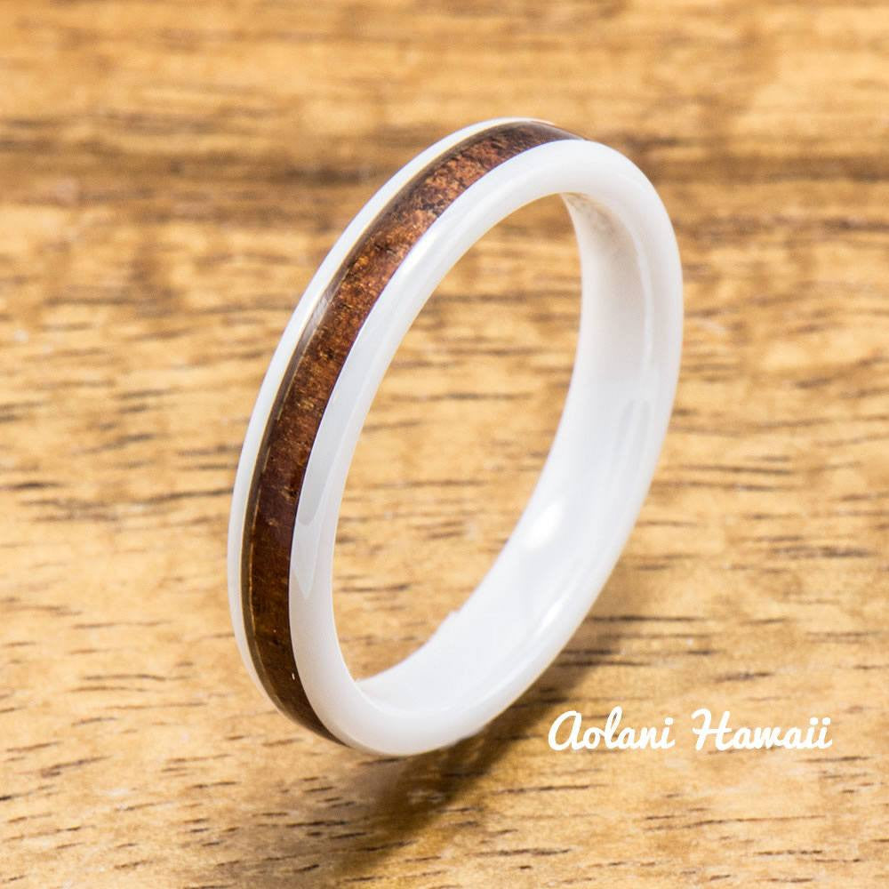 White Ceramic Ring with Hawaiian Koa Wood (4mm 8 mm