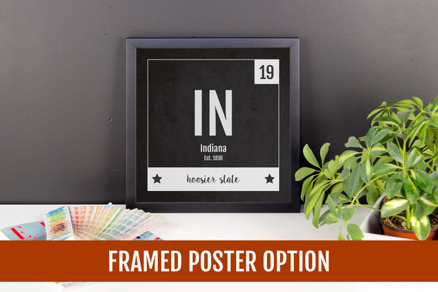 Indiana Print - Periodic Table Indiana Home Wall Art - Vintage Indiana - Black and White - State Art Poster