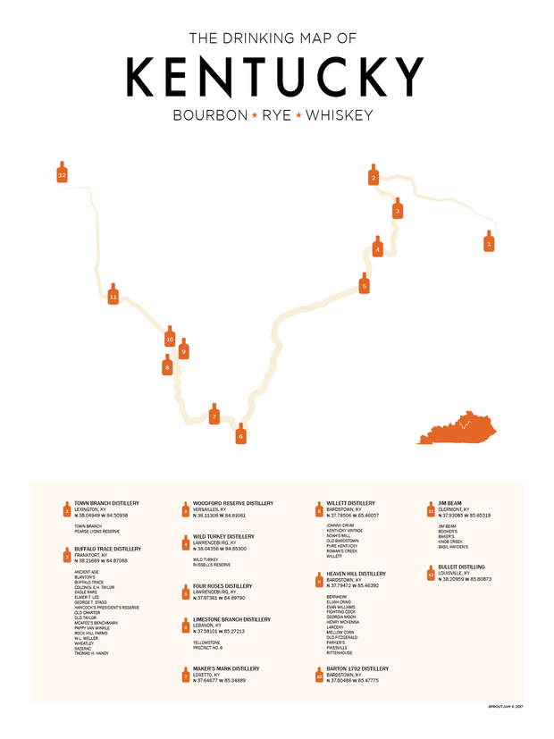 Kentucky Bourbon Trail Map Print Sproutjam