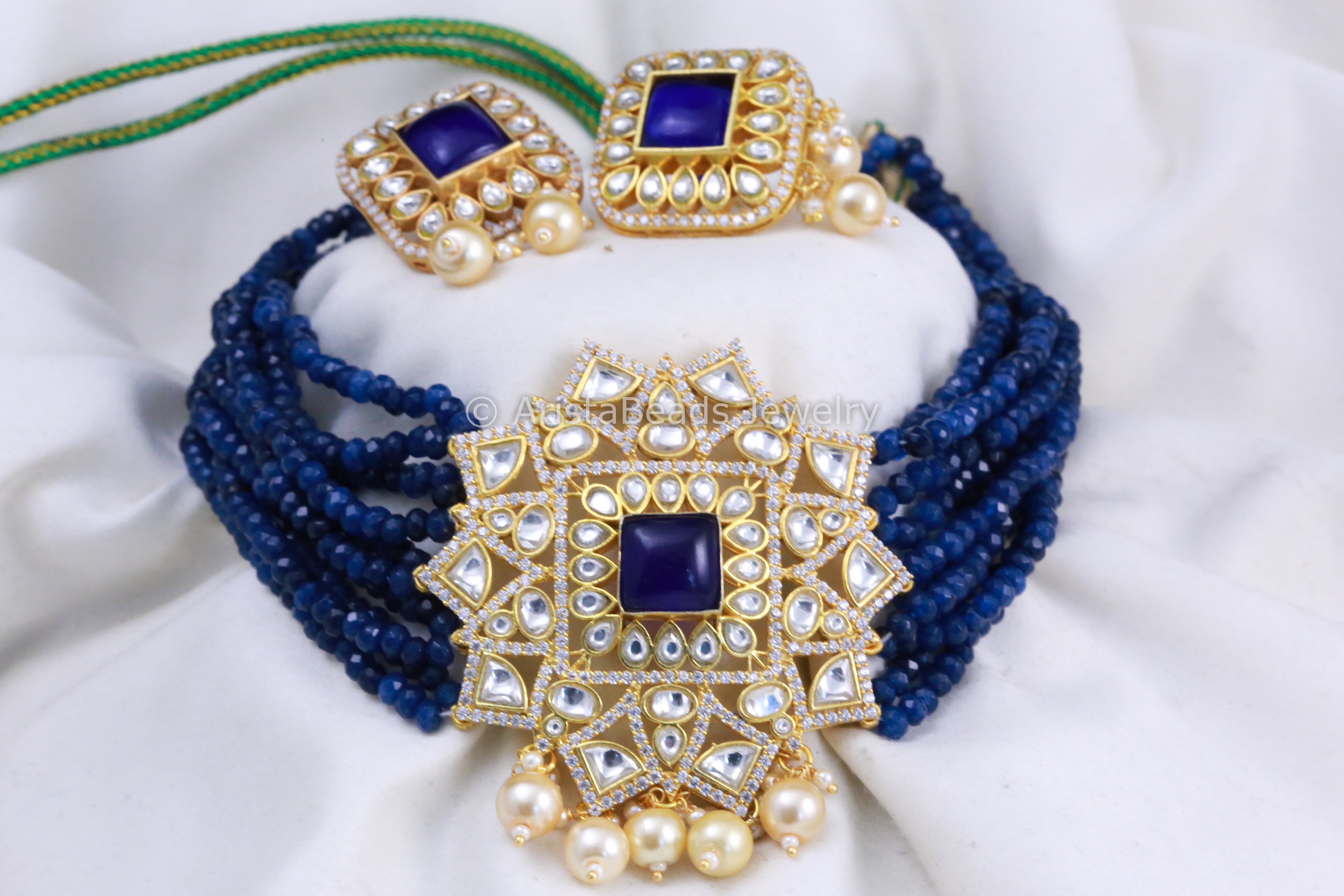 Blue Kundan Choker Necklace Set 