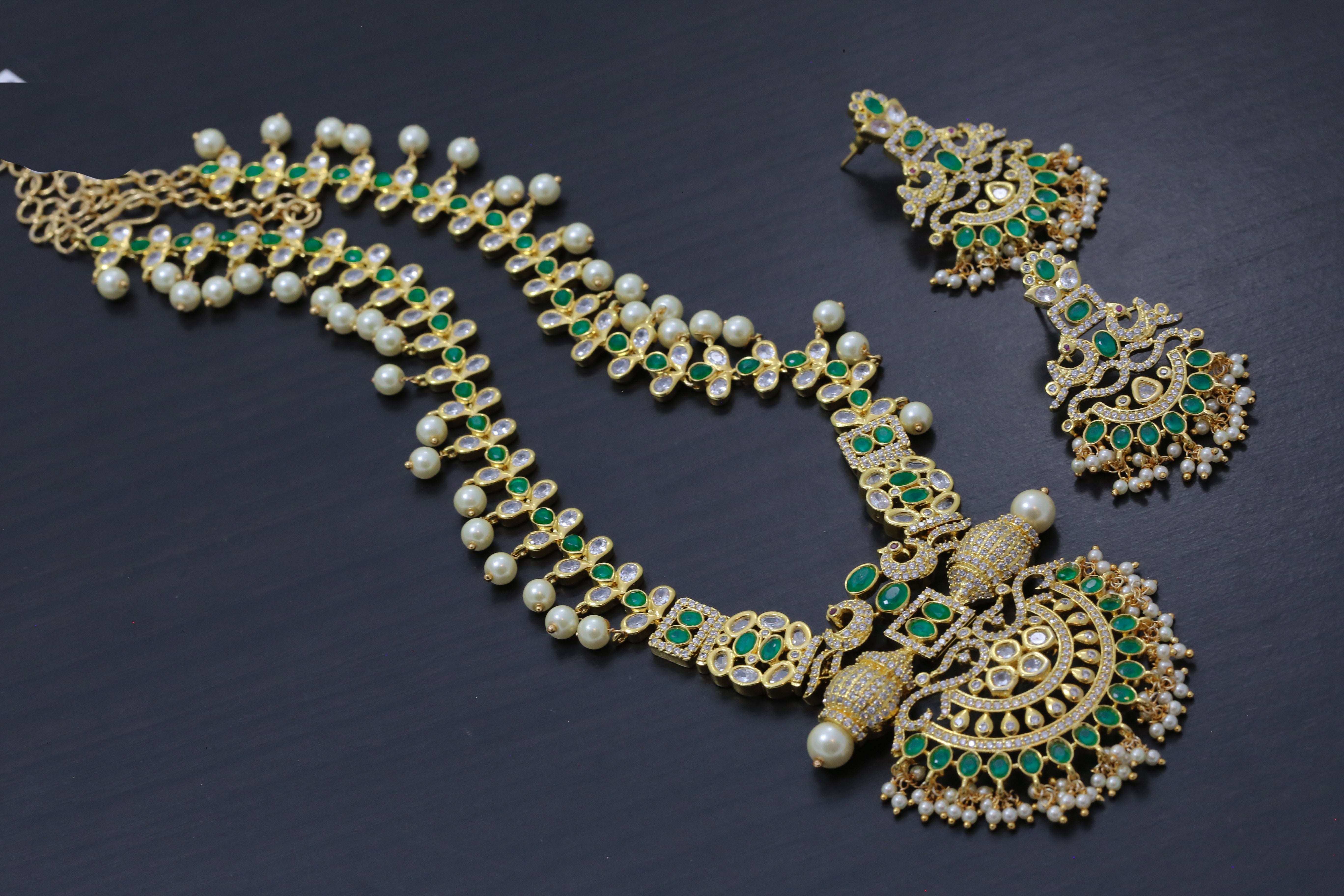 Long Emerald Polki Haram Necklace 