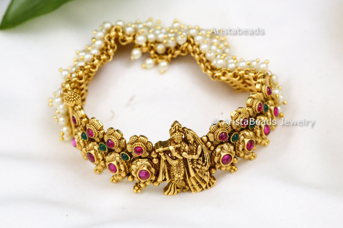 Antique Gold Radha Krishna Pearl Bracelet – AristaBeads Jewelry