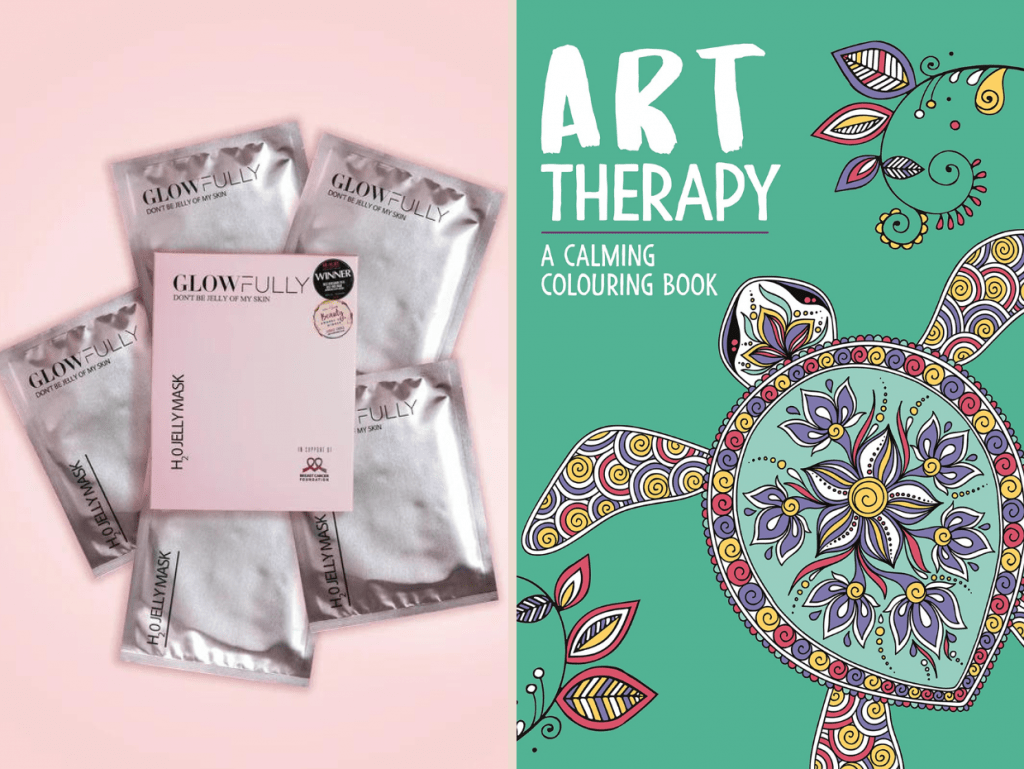 Glowfully Skin H2O Jelly face masks and Art therapy colouring book for the homebody gift guide