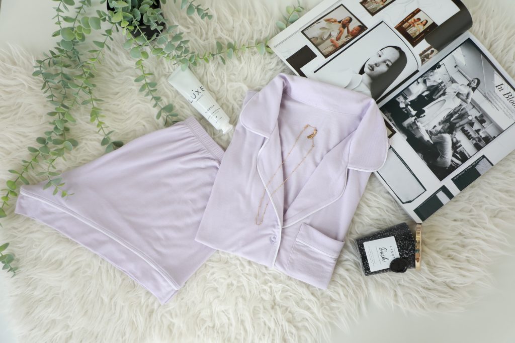 Rawbought Je Dors Collection Lilac Long Set pyjama set with white piping design made of sustainable modal fabric
