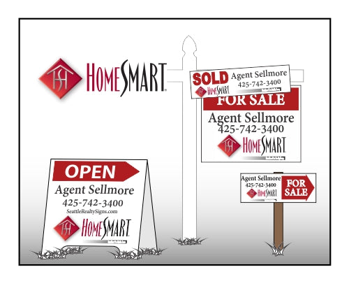 HomeSmart A-Board, Yard Arm with Sold Strip, and Directional Arrow on Lawn