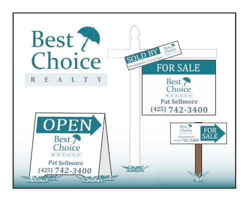 Best Choice A-Board, Yard Arm with Sold Strip, and Directional Arrow on Lawn