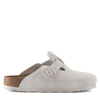 Womens Birkenstock Antique White Boston Suede Clogs