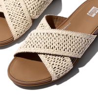 Womens FitFlop Deep Tan/Ivory Gracie Woven Cross Slide Sandals