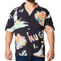 Mens HUGO Black Printed Relaxed Beach Shirt