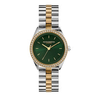 Womens Olivia Burton Silver/Green/Gold Bejewelled Bracelet Watch