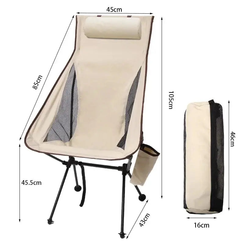 LiveSport off white Folding Moon Chairs Outdoor Ultralight Aluminum Alloy Fishing Picnic BBQ Chairs Portable Beach Camping Fishing Leisure Chair