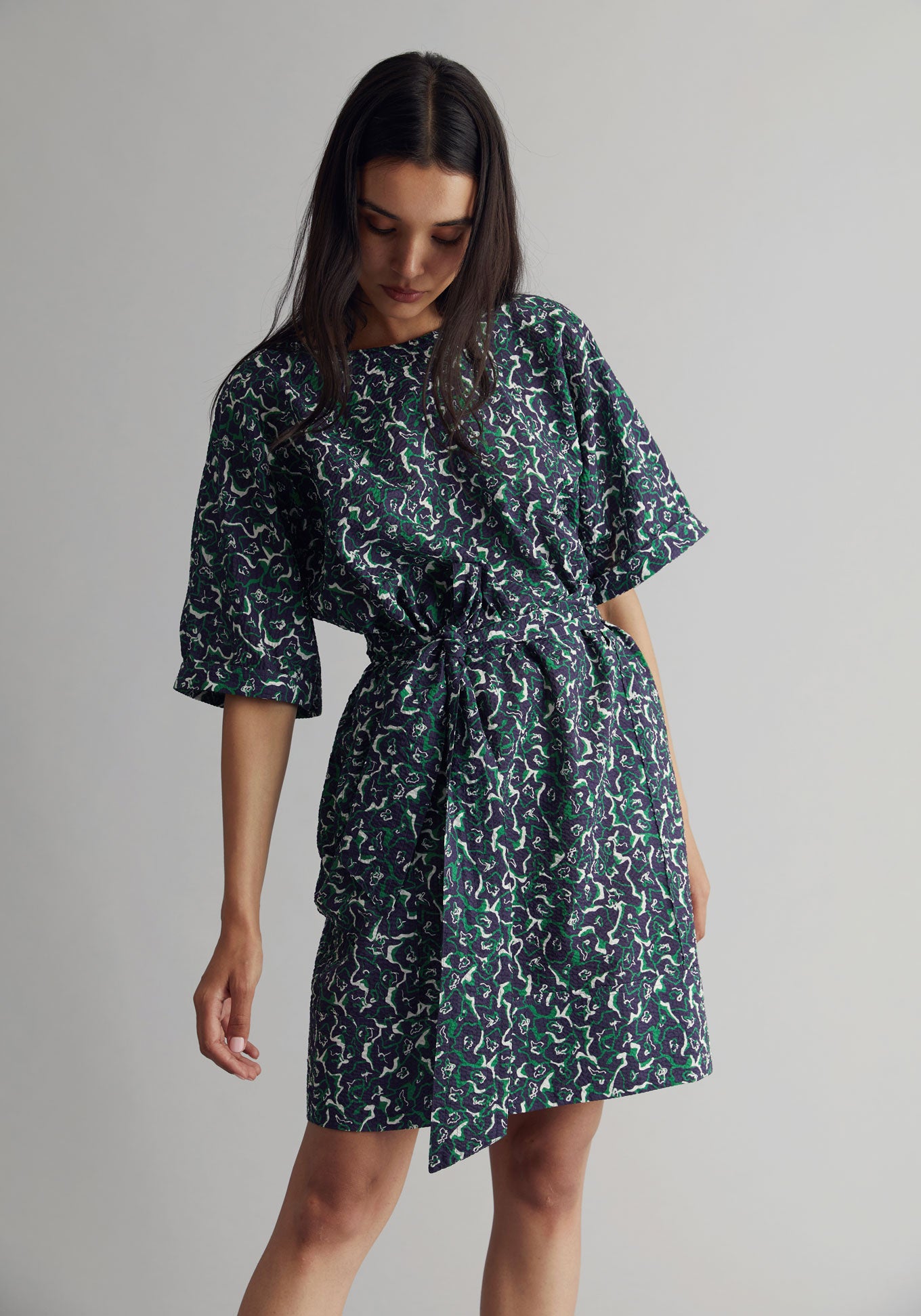 AKINA Dress - Organic Cotton Navy Print, SIZE 4 / UK 14 / EUR 42