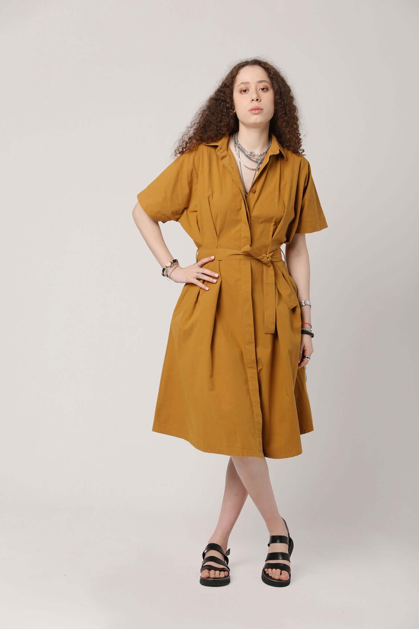 ASHES Organic Cotton Dress Bronze-Brown, SIZE 3 / UK 12 / EUR 40